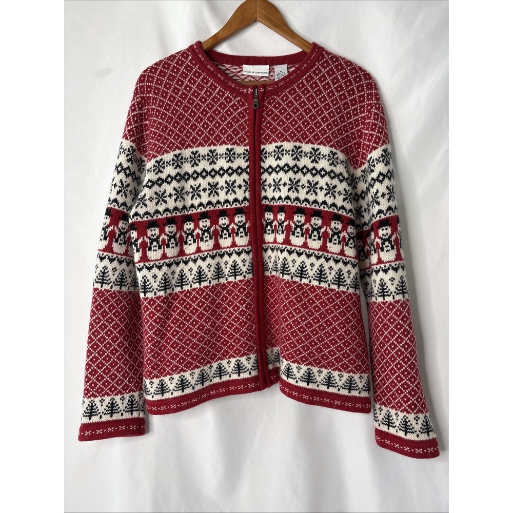 Croft & Barrow XL Fair Isle Snowman Christmas Sweater Zip Cardigan Silk Angora